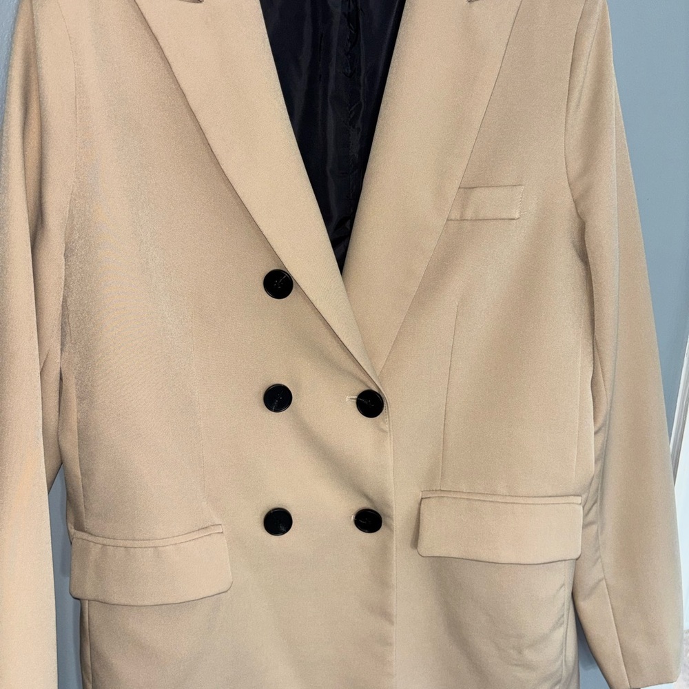 Classic Tan Double-Breasted Blazer - Picture 2 of 5